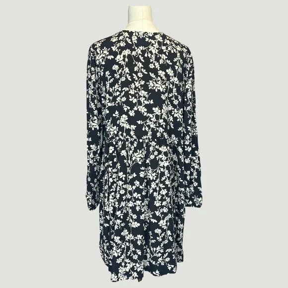 Old Navy Women's Large Black White Floral Long Sleeve Mini Dress Cottagecore - Picture 4 of 7